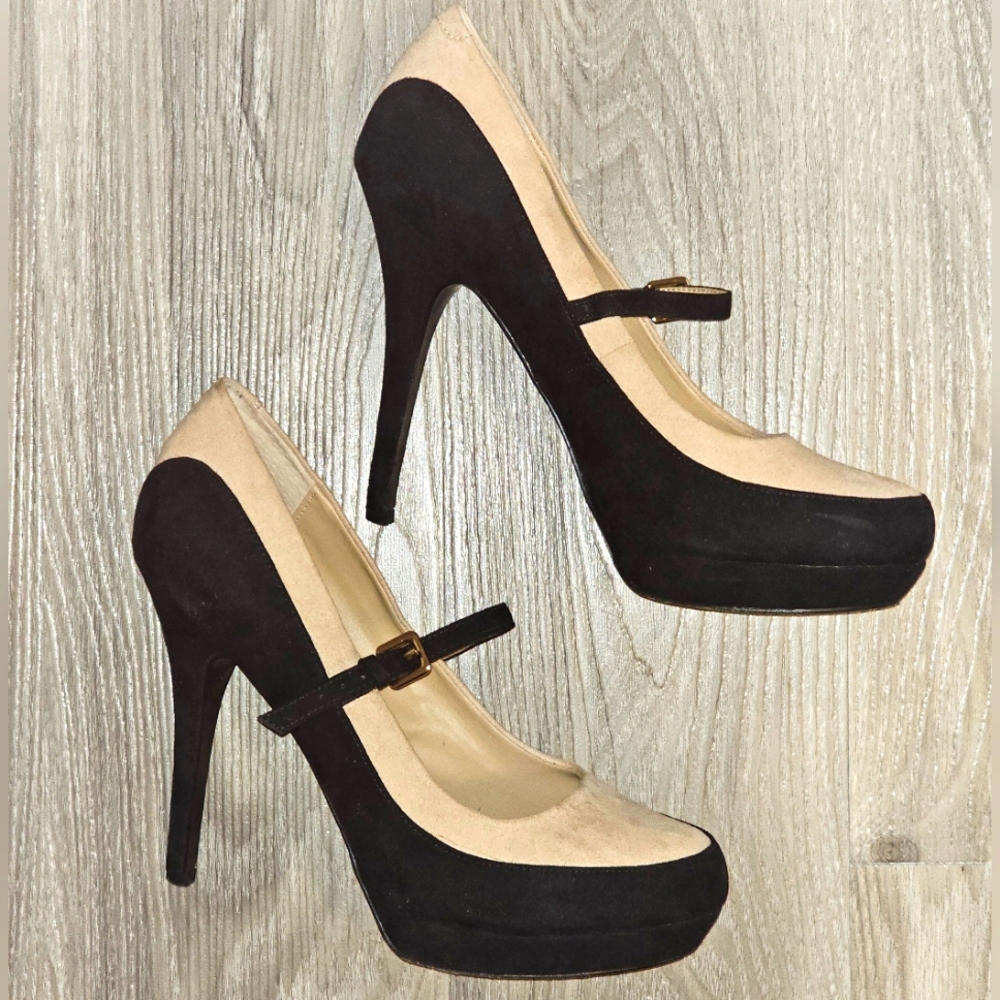 Black and cream 6 inch heels